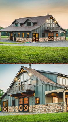 two different views of a large house in the country