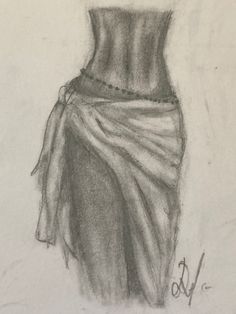 a pencil drawing of a woman's dress with a belt around the waist and back