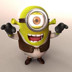 a yellow and brown minion with its hands in the air