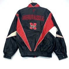 "Vintage Nebraska Husker Pro Player Leather Jacket Size XL Black Ncaa Size / Measurements (Based in inches) Size: XL Pit to pit - 27\" Length - 29 \" Shoulder Sleeve to Cuff - 25 \" Condition / Details stains on both sleeves Paint chipping to zipper handle Combined Shipping: We provide combined shipping, please contact us for a quote" Urban Outerwear For Game Day In Fall, Urban Style Outerwear For Game Day In Fall, Black Long Sleeve Outerwear For Game Day, Black Throwback Outerwear For College, Throwback Outdoor Outerwear For Fall, Black Throwback Winter Outerwear, Black Winter Vintage Outerwear, Black Throwback Hooded Outerwear, Black Hooded Throwback Outerwear