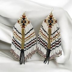 These Gems Make A Huge Statement! Beaded And Sourced In Bali. Beads Are Gold, Black, Brown, Tan And White For A Neutral Add On. Pick Up In Cotati Or Ship Hand Beaded Earrings, Fringe Earrings, Jewelry Patterns, Hand Beading, Gold Black, Beaded Earrings, Bali, Handmade Jewelry, Jewelry Earrings