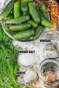 cucumbers and other ingredients on a table