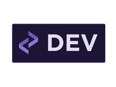 the dev logo is shown in purple and white on a dark blue background with an arrow