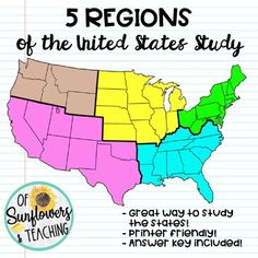 a map with the states labeled in different colors and numbers on it, which includes regions of the united states study