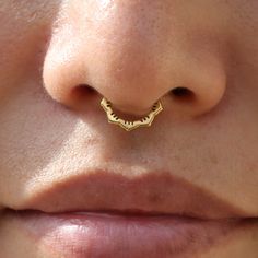 a woman's nose with a gold nose ring