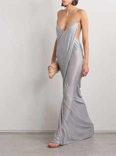 MAGDA BUTRYM Open-back draped metallic jersey maxi dress Prada Dresses, Gown Ideas, Desert Chic, Wedding Party Outfits, Jersey Maxi Dress, Magda Butrym, Paris Outfits, Maxi Jersey Dress, Metallic Dress