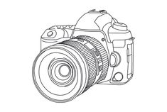 a drawing of a camera on a white background