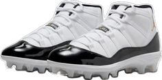 Fade-resistant White Jordan Sports Shoes, Custom White Sneakers With Cushioned Footbed For Sports, White Jordan Shoes With Round Toe For Sports Events, Sporty High-top White Golf Shoes, White High-top Sporty Golf Shoes, Air Jordan 11 Retro, Shoes Air, Jordan 11 Retro, Football Cleats