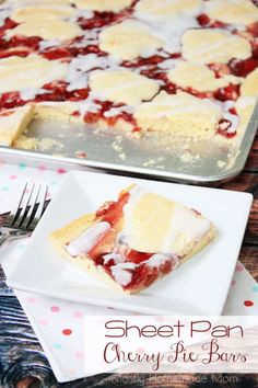 a close up of a dessert on a plate near a pan with another pie in it