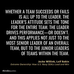 an image of a quote from the leader of soccer team, including words that read,'whether a team success or falls is all up to the leader