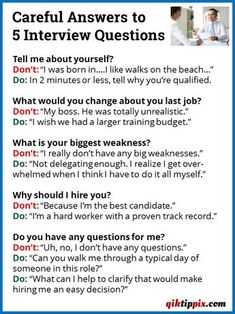 a poster with the words careful answers to 5 interview questions