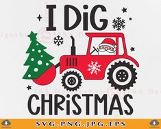 a red tractor with a christmas tree and santa clause on it's front is shown