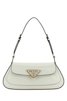 100% Leather Lining: 100% Leather Finishing: 100% Golden metal Luxury Bags Collection, Prada Shoulder Bag, Girly Bags, Leather Shoulder Handbags, Fancy Bags, Pretty Bags, Prada Handbags, Cute Bags, White Bag