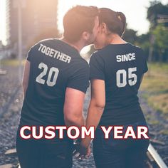 Cute tshirts for a couple or would make a great gift for Father's day or mother's day. #tshirts #couple #customized #gifts #commissionpaid #ebayaffiliate His And Her Shirts Matching Couples, Couples Cotton T-shirt For Gift, Couples Cotton T-shirt Gift, Casual Black Top For Anniversary, Black Casual Top For Anniversary, Customizable Black T-shirt For Anniversary, Custom Text Crew Neck Top For Anniversary, Anniversary Graphic Tee With Text Print, Cotton Anniversary T-shirt With Text Print