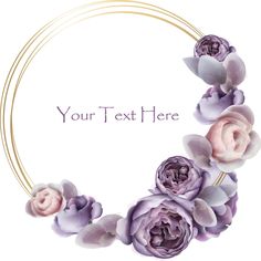 a circular frame with purple flowers and leaves