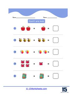 the worksheet for addition and subtraction with an image of two apples