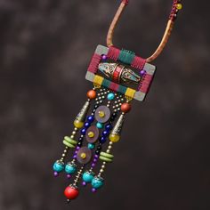 Ethnic style creative necklace tassel necklace temperament pendant necklace vintage sweater chain Length: 90-95CM Brooch Vintage, Czech Beads Jewelry, Creative Necklace, Ethnic Necklaces, Wooden Necklace, Festival Jewelry, Beaded Statement Necklace, Folk Fashion, Wood Necklace