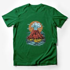 Vintage Volcano Illustration T-Shirt, Retro Eruption Graphic Tee, Nature Adventure Shirt, Unisex Apparel Male T-Shirt Custom graphic T-Shirt.Customize your color Green Graphic Tee With Front Print, Green Crew Neck Shirt With Front Print, Green Crew Neck T-shirt With Sublimation Print, Graphic Print Top, Animal Graphic Tee, Dance Shirts, Streetwear Tops, Adventure Shirt, Statement Tees