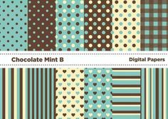 chocolate and blue digital papers with hearts