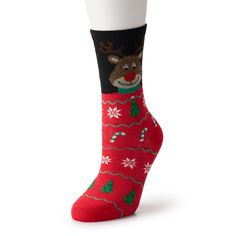 Get in the holiday spirit with these Women's Shine Reindeer Ugly Sweater Crew Socks.Get in the holiday spirit with these Women's Shine Reindeer Ugly Sweater Crew Socks.FEATURES Crew ImportedFABRIC & CARE Machine wash Polyester, spandex, rubber Size: 9-11. Color: Black. Gender: female. Age Group: adult. Reindeer Ugly Sweater, Women Crew Socks, Holiday Design, Socks And Hosiery, Ugly Sweater, Festival Fashion, Holiday Spirit, Crew Socks, Hosiery