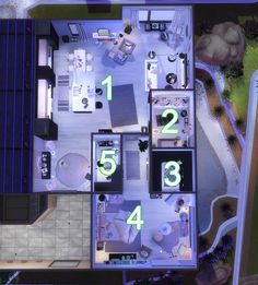 an aerial view of a house with the number four on it's floor plan