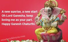 an elephant statue sitting on top of a cake with the words happy ganesh chatti