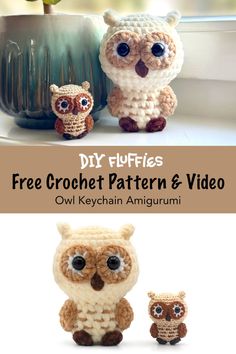 two crocheted owls sitting next to each other