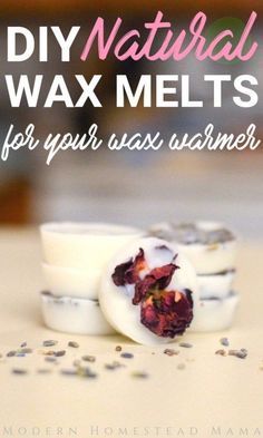 homemade diy natural wax melts for your hair and body with flowers on top