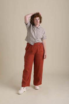 Olivia is wearing a size 28" L. Versatile Linen Wide Leg Pants, Versatile Linen Bottoms, Versatile Relaxed Fit Linen Bottoms, Flax Pants With Elastic Waistband For Work, Relaxed Linen Pants With Elastic Waistband, Versatile Linen Pants With Pockets, Linen Bottoms With Elastic Waistband And Loose Fit, Casual Linen High-waisted Wide Leg Pants, Versatile Linen Wide Leg Pants With Relaxed Fit