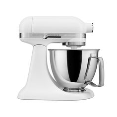 a white mixer sitting on top of a table