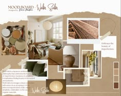 a collage of photos and text about wood based interior design in shades of earth tones