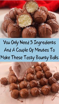 chocolates are piled on top of each other with the words you only need ingredients and a couple of minutes to make these tasty bunny balls