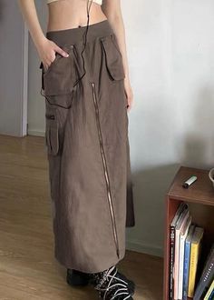 Beautiful Chocolate Solid Zip Up Pockets Silk A Line Skirt Fall Cargo Skirts, Beautiful Chocolate, Cargo Skirt, Beautiful Coffee, Fall Fabric, Line Skirt, Fall Skirts, A Line Skirt, A Line Skirts