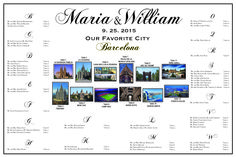 the wedding program is displayed in black and white, with pictures of different cities on it