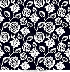 an abstract floral pattern with white flowers on a black background - stock photo, ornament