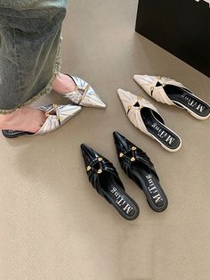 Sku CY-!165991 Material Microfiber , Rubber Feature Pointed-Toe , Hollow , Split-joint Occasion Evening , Casual , Office , Urban Seasons Spring , Summer , Autumn Type Sandals , Slippers&Mules Heels Height Low (1cm-3cm) Color BLACK,SILVER,OFF WHITE Size 35,36,37,38,39 Black Slip-on Mules With Metal Feet, Black Mules With Metal Feet And Round Toe, Mule Sandals, Dress Jewelry, Chain Bags, Pump Sandals, Wholesale Jewelry, Kids Accessories, Heeled Mules