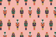 the nutcrackers are all different colors and patterns on this pink wallpaper