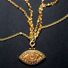 Crystal and Gold Evil Eye Pendant Necklace by MichalGolanJewelry, $90.00 Luxury Gold Chain Necklace With Jewels, Gold Plated Necklaces With Jewels, Gold Pendant Necklace With Jewels, Gold Evil Eye Necklace, Eye Pendant Necklace, Evil Eye Necklace Gold, Eye Pendant, Evil Eye Pendant, Evil Eye Necklace