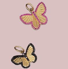 Description:   14kt solid yellow gold butterfly for good luck ❤ 14kt  Yellow Gold ❤ Pink Sapphire Butterfly size :  20 x 20 mm including 5mm bail  ❤ Black Diamond Butterfly size :  19 x 19mm. including 5mm bail ❤Made in Italy Please check the measurements with a ruler to understand the actual size of the pendant Fine Jewelry Butterfly-shaped Yellow Gold Jewelry, Fine Jewelry Yellow Gold Butterfly, 14k Yellow Gold Jewelry With Butterfly Charm, Yellow Gold Butterfly Charm Jewelry, Diamond Butterfly, Black Diamonds, Gold Butterfly, Butterfly Charm, Lucky Charm