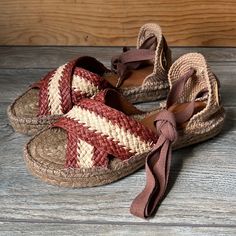 Brand New, Never Worn Raffia Espadrilles. With Ribbon Ties On Ankle Ribbon Tie, Espadrille Shoes, Shades Of Red, Shoe Brands, Espadrilles, Boutique, Women Shoes, Red, Crochet