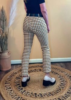 These Pretty Babe Checkered Pants are the perfect combination of style and comfort! Made with a stretchy woven fabric, and featuring front and back pockets, belt loop, and an elastic back waist with button-zip fly, you can easily dress them up or dress them down - making them the trendsetter in anyone's closet! Get ready to feel pretty and comfy in this mustard-hued wonder! High waist with elastic back Button zip-fly closure Fuctional pockets Belt loop Material: 70% Rayon, 25% Nylon, 5% Spandex Checkered Pants, Pretty Babe, Skirt Jumpsuit, Fall Fits, Feel Pretty, Dressed Down, White Tshirt, White T, Trend Setter