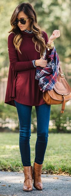 Swing Turtleneck + Plaid Scarf Casual Chic Outfits, Outfit Chic, Chic Fall Outfits, Top Outfit, Christmas Outfits, Outfit Inspiration Fall, Casual Chic Outfit, Winter Mode