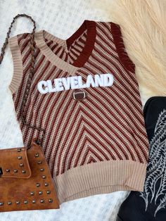 Trendy knit tank with cleveland patch. A leveled up look for a Browns game. Ultra lightweight knit top New sizes will be restocked soon! Message me for details Cleveland Browns Crochet, Fitted Sleeveless Brown Knit Top, Cleveland Browns Shirt Cricut, Cleveland Browns Crewneck, Strick Top, Cleveland Browns Shirts, Browns Game, Brown Vest, Brown Shirt