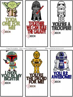 the star wars are in different colors and font on each one piece of paper, which is