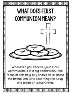 a coloring page with the words, what does first communication mean? and a cross on it