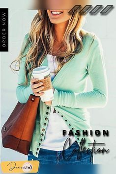 Plain Buttoned Long Sleeve Plus Size Casual Cardigan Green Outfit Ideas Casual, Mint Green Clothes, Mint Green Outfit Ideas, Green Outfit Ideas, Green Clothes, Outfit Ideas Casual, Cardigan Green, Casual Cardigans, Green Outfit