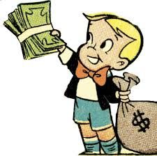 a cartoon boy holding money in his hand and saying, you think money can't buy happiness then baby you never watched rich