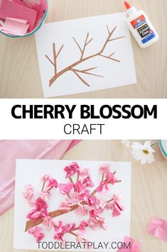 cherry blossom craft for kids to make with tissue paper and glue on the outside of it