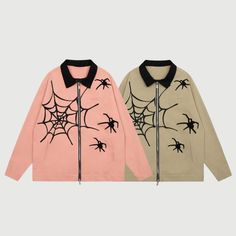 Material: 90% PolyesterFeatures: Jacket, lapel, long sleeve, spider embroidery design, no stretchy, relaxed fit, unisex, soft and breathable, couple outfits.Style: Casual, college, vintage Spider Embroidery, Costume Bags, Embroidered Jacket, Couple Outfits, Bra Set, Handbag Backpack, Hosiery, Embroidery Design, New Dress