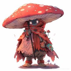 an image of a person with a big mushroom on their head and holding a stick